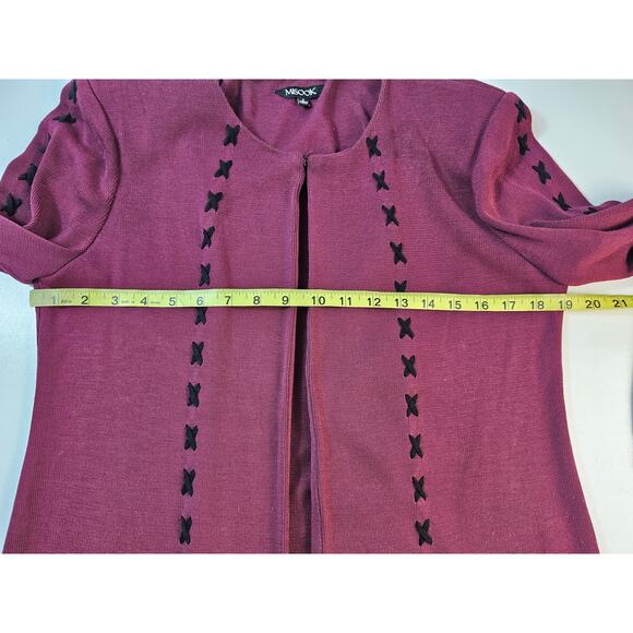 Misook burgandy red S knit open cardigan tunic length vintage business casual - Picture 8 of 9